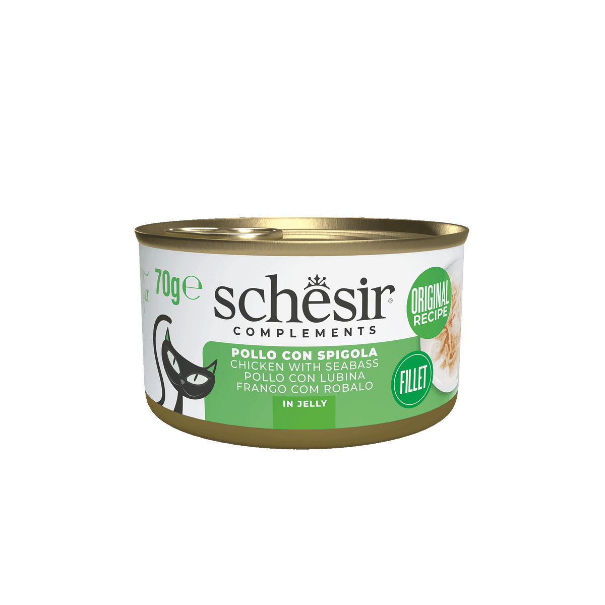 Schesir chicken with sea bass in jelly wet cat food, 70 g tin