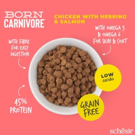 Schesir Born Carnivore chicken with herring and salmon dry cat food, 1.25 kg – image 3