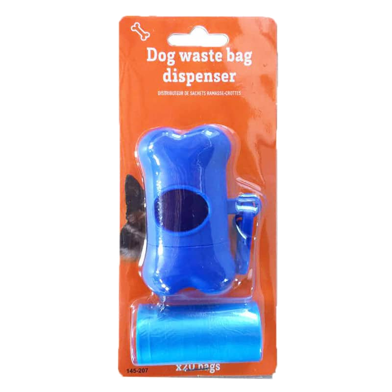Blue dog poo bag holder