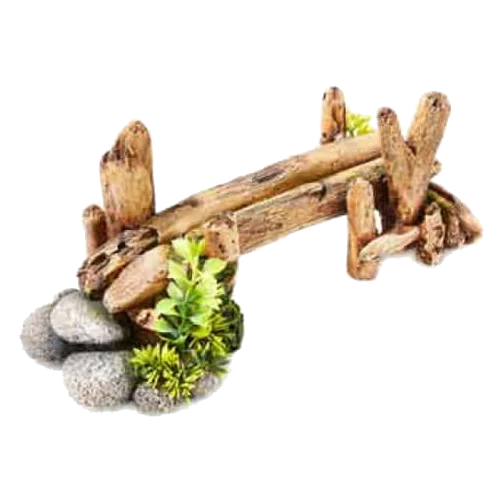Bamboo bridge with plants aquarium ornament
