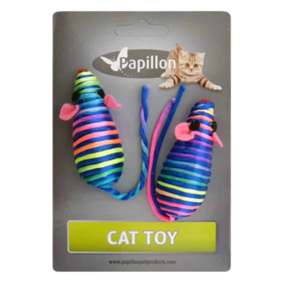 Rainbow toy mice with bell for cats, 7 cm, blister of 2