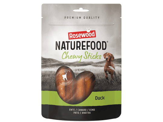 Rosewood Naturefood Chewy Sticks duck dog treats, 100 g bag