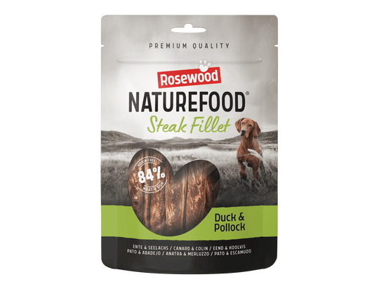 Rosewood Naturefood Steak Fillet duck and pollock dog treats, 100 g bag