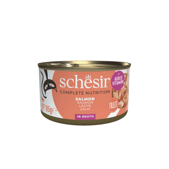 Schesir salmon in natural juice wet cat food, 85 g tin
