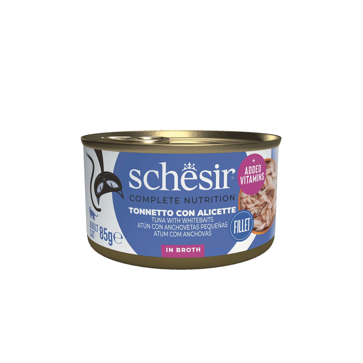 Schesir tuna and small anchovies with rice in natural juice, wet cat food, 85 g tin