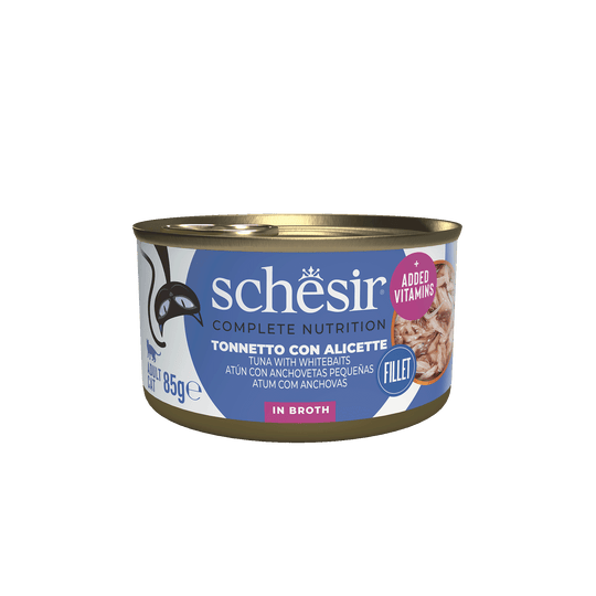 Schesir tuna and small anchovies with rice in natural juice, wet cat food, 85 g tin