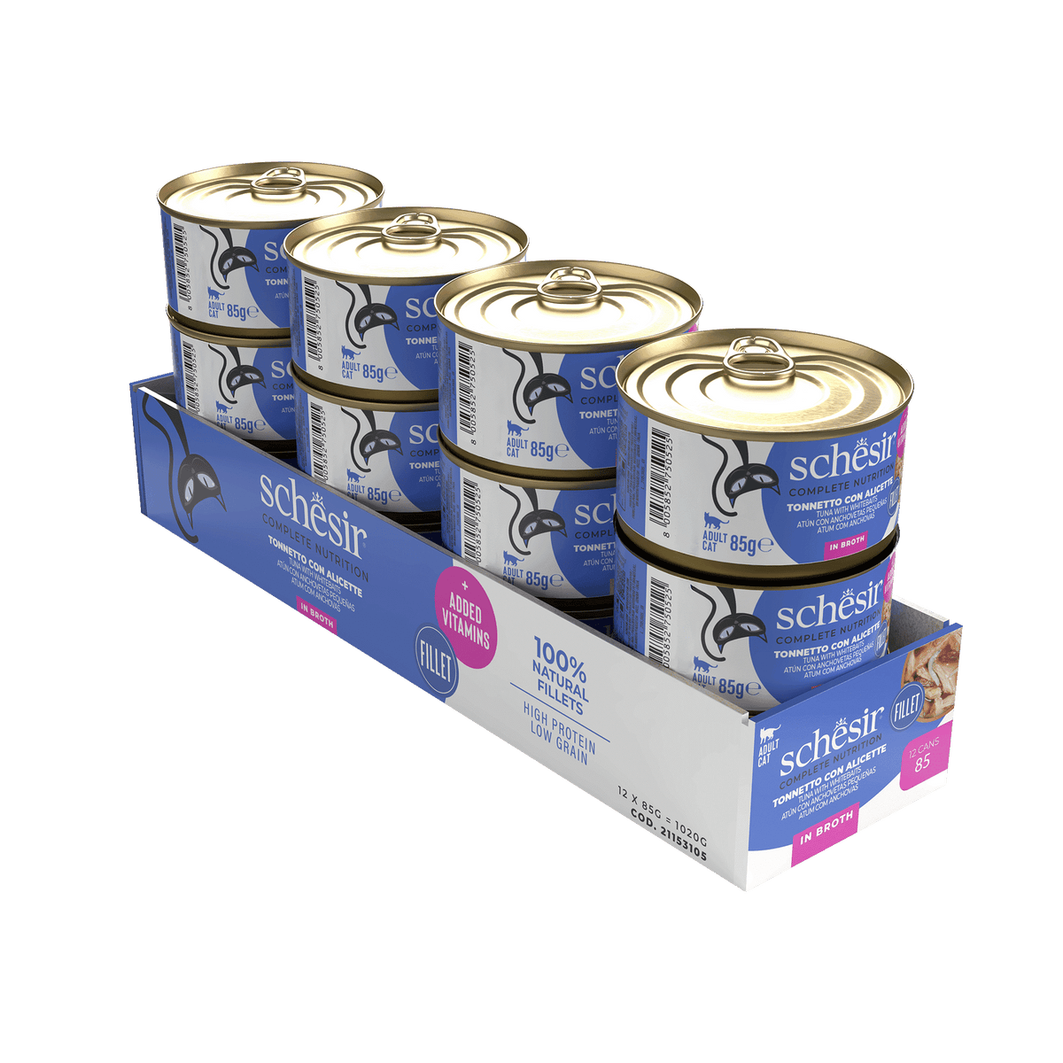 Schesir tuna and small anchovies with rice in natural juice, wet cat food, 85 g tin – image 2