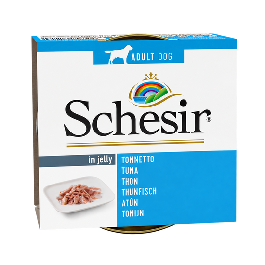 Schesir tuna in jelly for adult dogs, 150 g tin