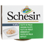 Close-up of the chicken fillets in jelly label on the Schesir dog food pack