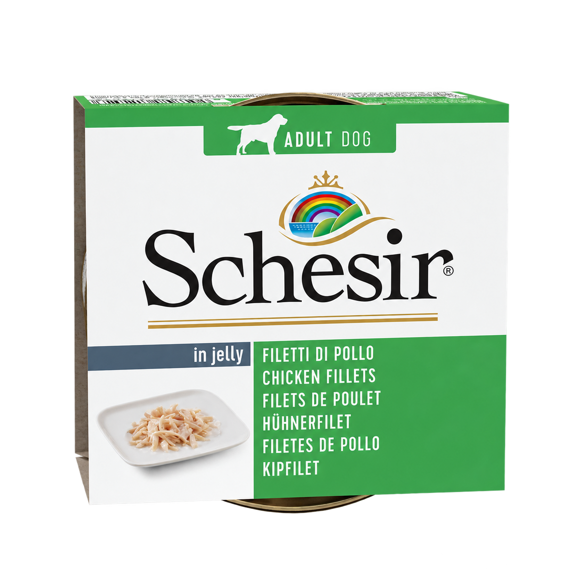Schesir chicken fillets in jelly for adult dogs, 150 g tin