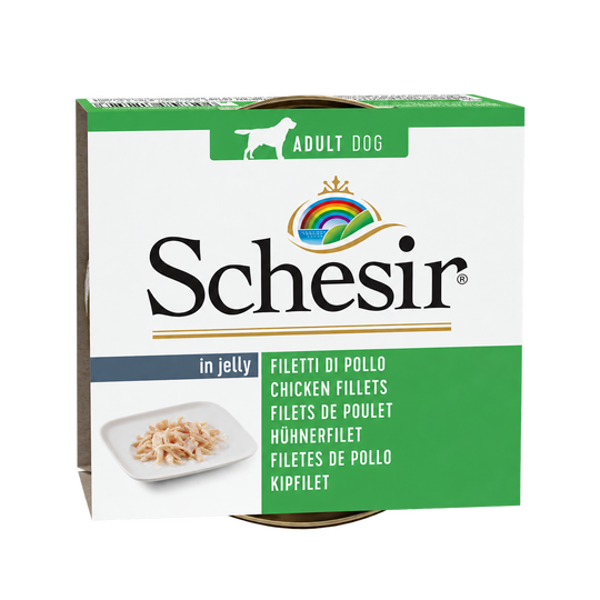 Schesir chicken fillets in jelly for adult dogs, 150 g tin