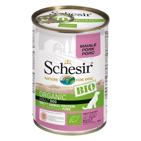 Schesir Organic pork wet dog food, 400 g tin