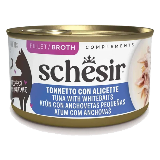 Schesir tuna with small anchovies in broth wet cat food, 70 g tin