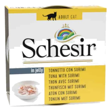 Schesir tuna with surimi wet cat food, 85 g tin