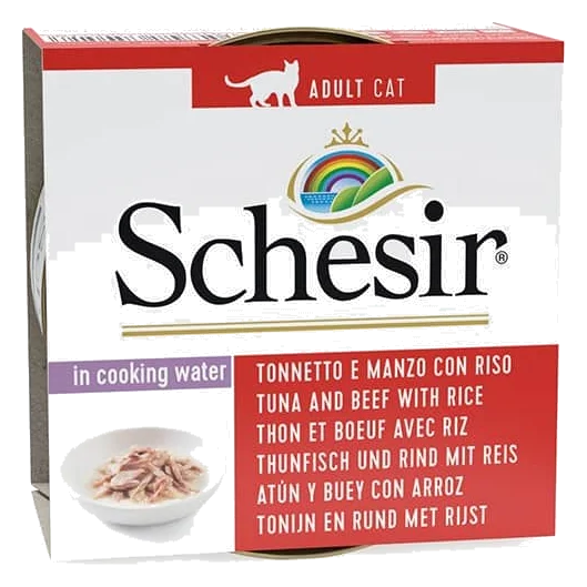 Schesir tuna and beef with rice in natural juice wet cat food, 85 g tin