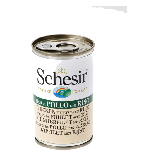 Schesir chicken fillets with rice wet cat food, 140 g tin