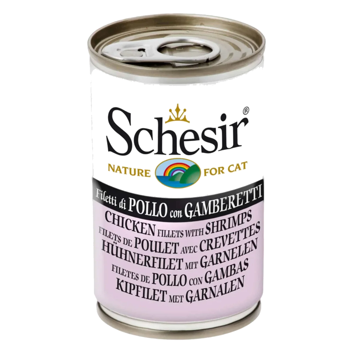 Schesir chicken fillets with prawns wet cat food, 140 g tin