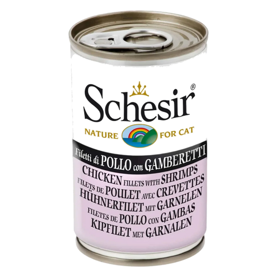 Schesir chicken fillets with prawns wet cat food, 140 g tin