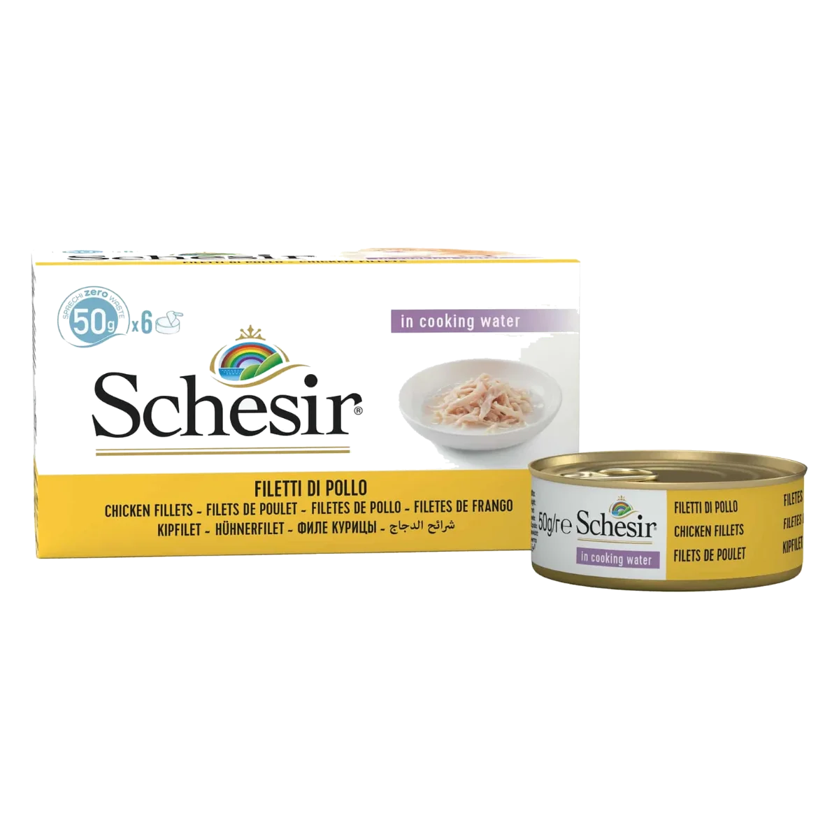 Schesir chicken fillets in natural juice wet cat food, 6 × 50 g, multipack