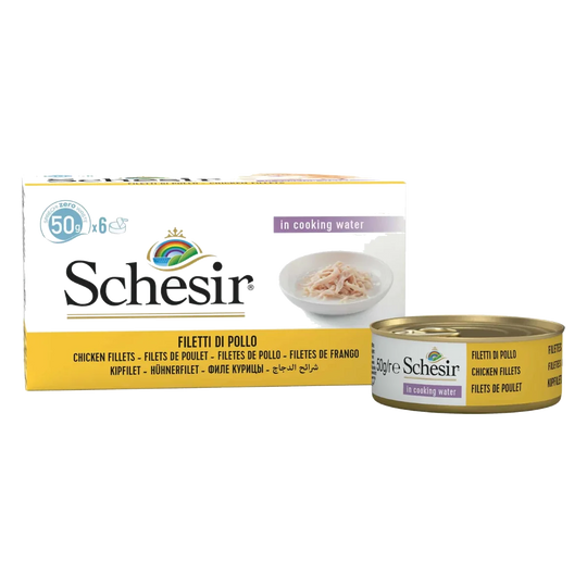 Schesir chicken fillets in natural juice wet cat food, 6 × 50 g, multipack