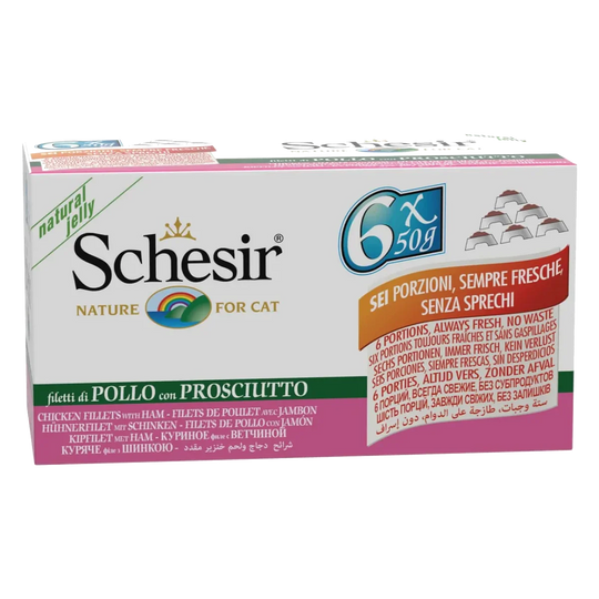 Schesir chicken fillets with ham wet cat food, 6 × 50 g, multipack
