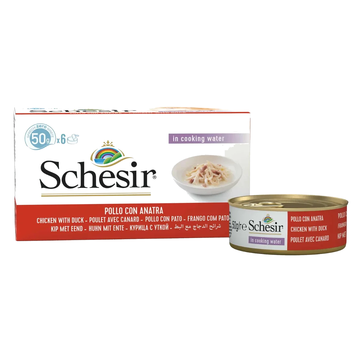Schesir chicken fillets with duck wet cat food, 6 × 50 g, multipack