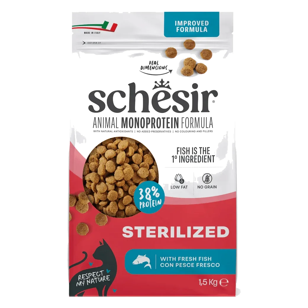 Schesir Animal Protein Sterilised fish dry cat food, 1.5 kg