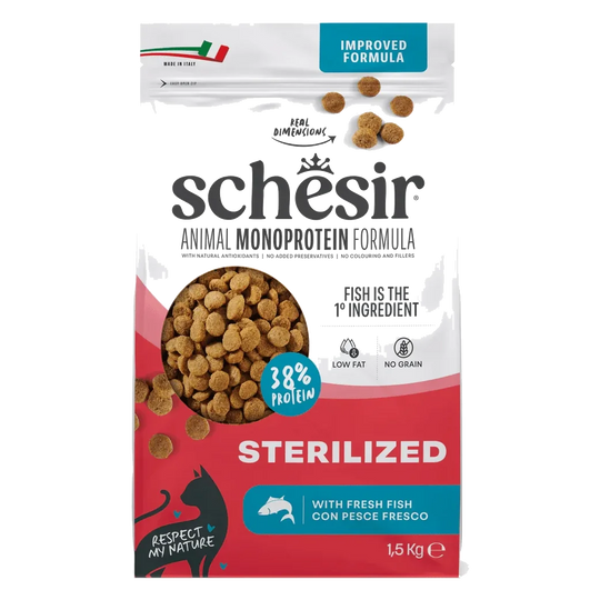 Schesir Animal Protein Sterilised fish dry cat food, 1.5 kg