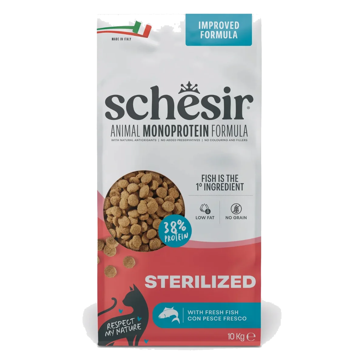 Schesir Animal Protein Sterilised fish dry cat food, 10 kg