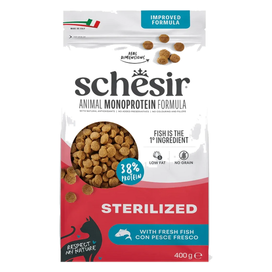 Schesir Animal Protein Sterilised fish dry cat food, 400 g