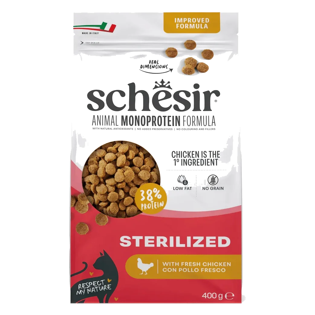 Schesir Animal Protein Sterilised chicken dry cat food, 400 g