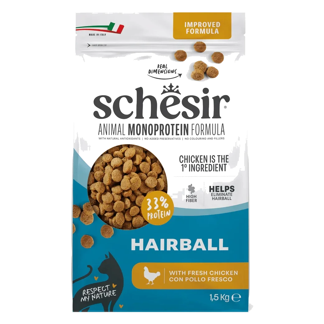 Schesir Animal Protein Hairball dry cat food, 1.5 kg