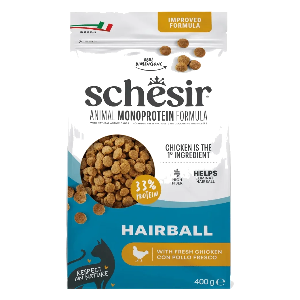 Schesir Animal Protein Hairball dry cat food, 400 g