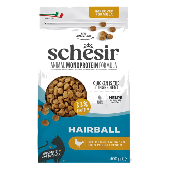 Schesir Animal Protein Hairball dry cat food, 400 g