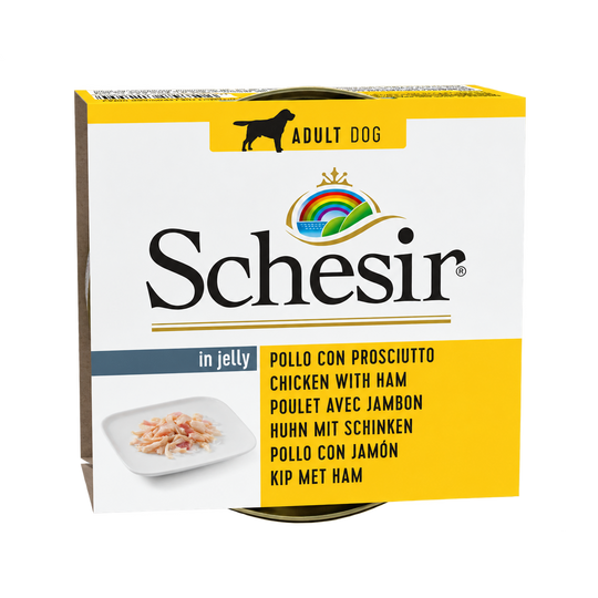 Schesir chicken and ham for adult dogs, 150 g tin