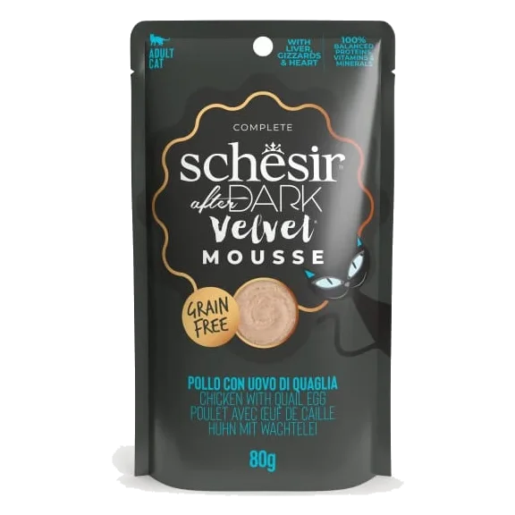 Schesir After Dark Velvet chicken with quail egg wet cat food, 80 g pouch