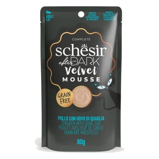 Schesir After Dark Velvet chicken with quail egg wet cat food, 80 g pouch