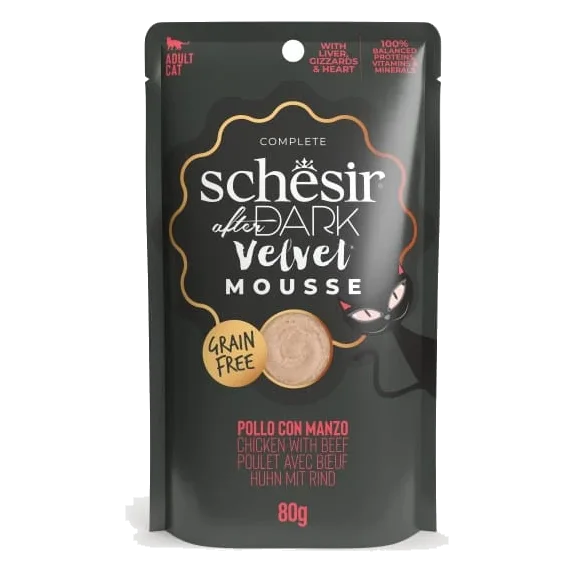 Schesir After Dark Velvet chicken with veal wet cat food, 80 g pouch