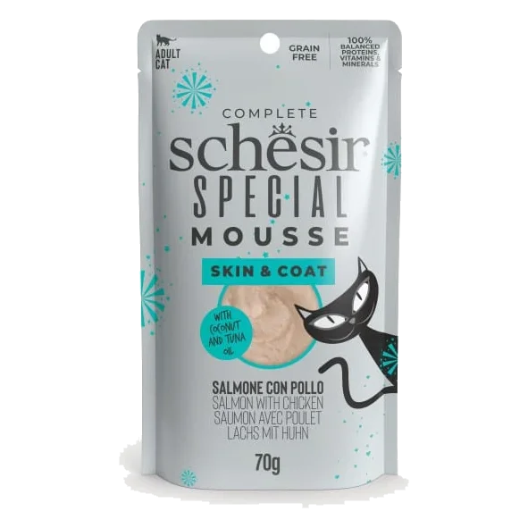Schesir Skin & Coat mousse salmon with chicken wet cat food