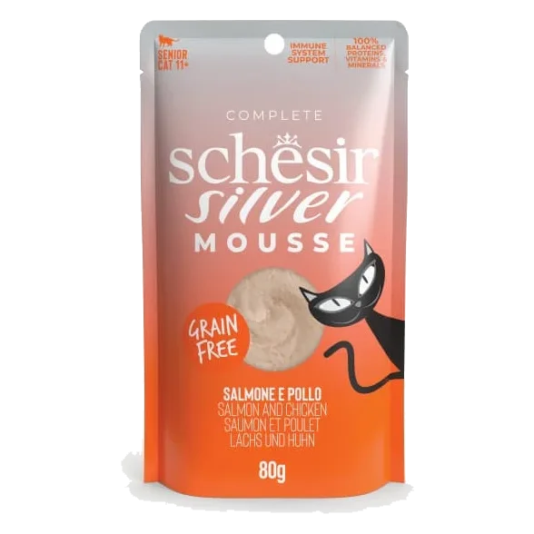 Schesir Silver salmon with chicken mousse, wet cat food, 80 g pouch