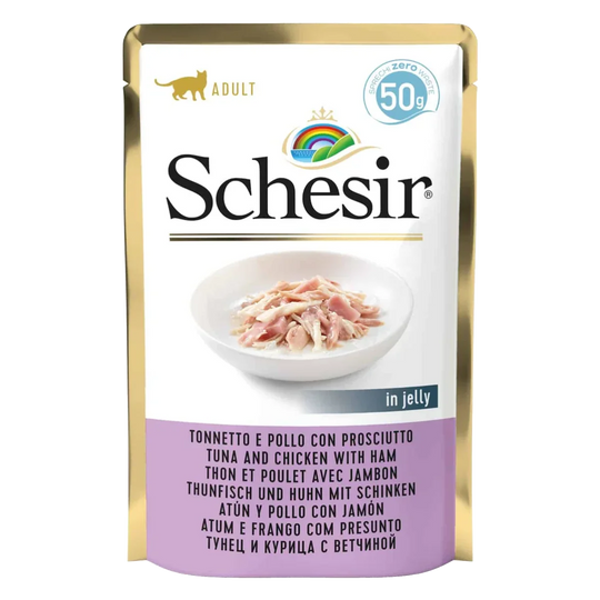 Schesir tuna with chicken and ham wet cat food, 50 g pouch