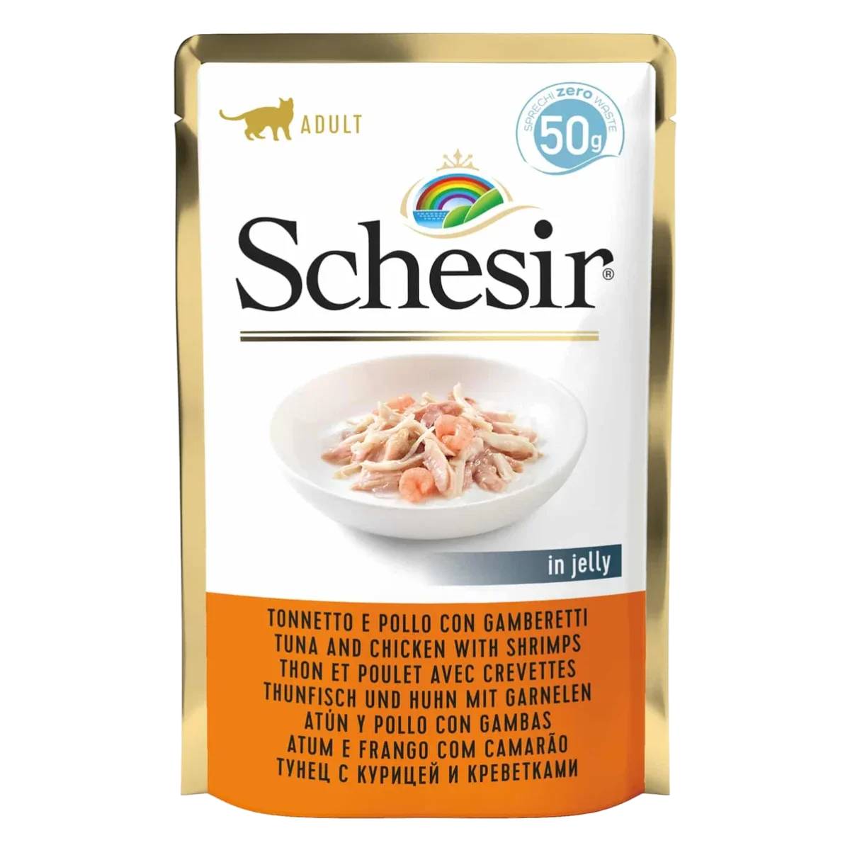 Schesir tuna and chicken with prawns wet cat food, 50 g pouch