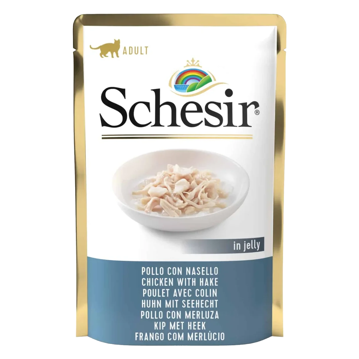 Schesir chicken fillets with hake wet cat food, 85 g pouch