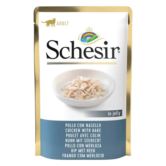 Schesir chicken fillets with hake wet cat food, 85 g pouch