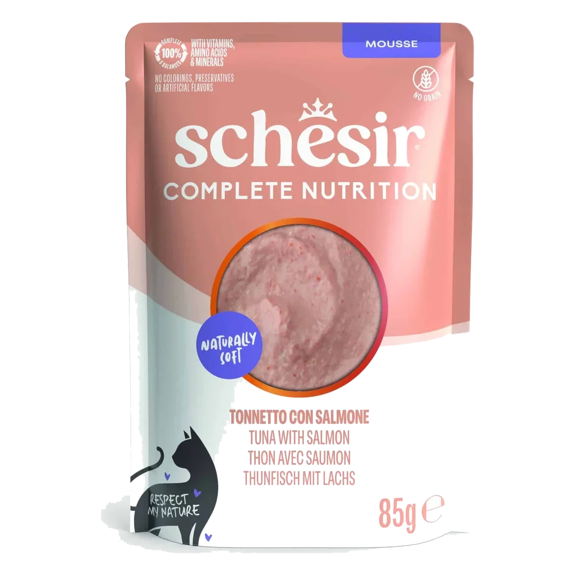 Schesir tuna with salmon mousse wet cat food, 85 g pouch