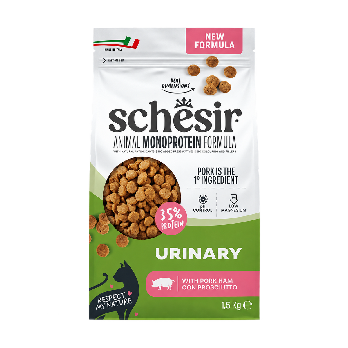 Schesir Animal Monoprotein Urinary ham dry cat food, 1.5 kg