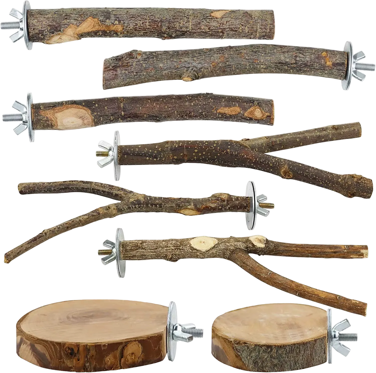 Set de 8 perchas y plataformas de madera natural para jaula - ZONLIDOOG