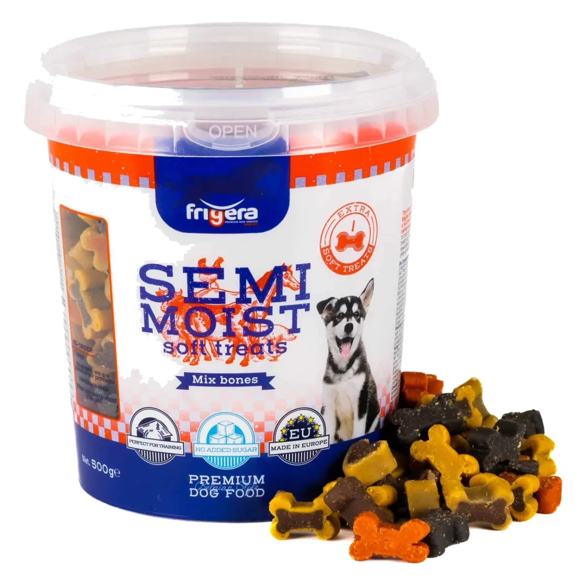 Semi-moist mixed dog treats, 9 varieties, 165 g and 500 g