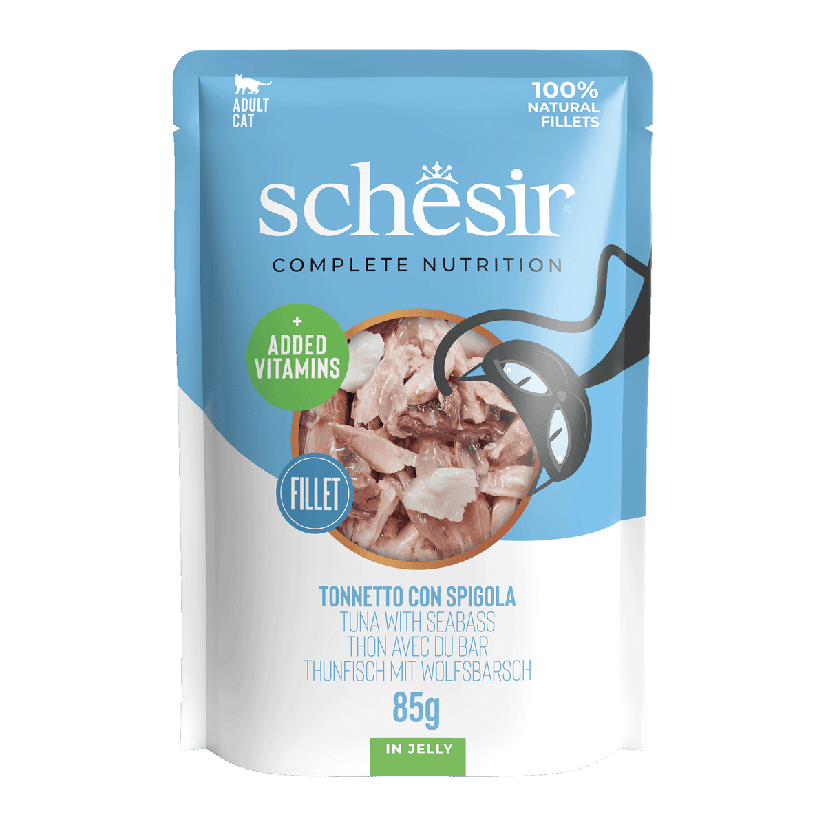 Schesir tuna with sea bass wet cat food, 85 g pouch
