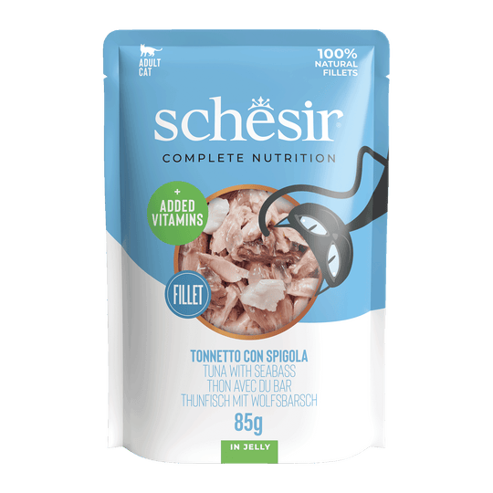 Schesir tuna with sea bass wet cat food, 85 g pouch